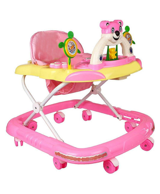 Panda 007 Smart Musical Round Toddler Baby Walker with Comfy 3-in-1 Height Adjustable with Light and Musical Toy Bar and Ultra Soft Seat for Kids/Boys&Girls (6 Month + Age) PINK - MRGTOYS