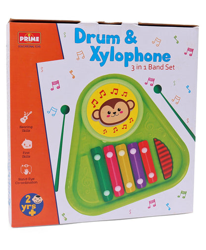 Prime 3 in 1 Drum & Xylophone Band Set - (COLOR MAY VERY)