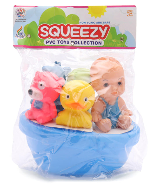 Ratnas Squeezy Baby & Animal Bath Toys Pack of 5 (Color & Print May Vary)