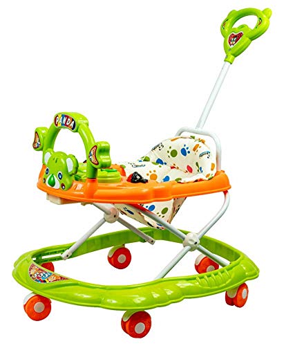 Musical Activity Baby Walker 555 with Music & Parent Handel Rod & Adjustable Height for Kids (Green) - MRGTOYS