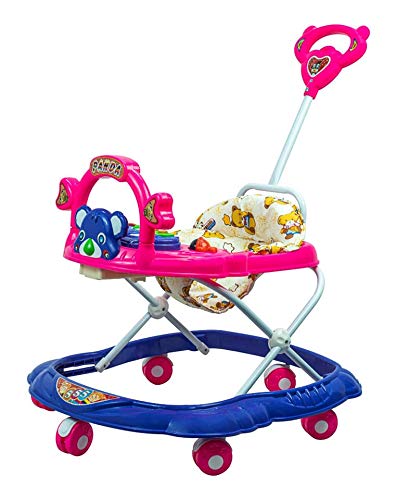 Musical Activity Baby Walker 555 with Music & Parent Handel Rod & Adjustable Height for Kids (Pink) - MRGTOYS