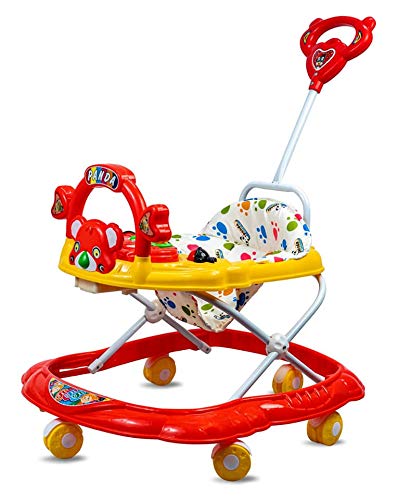 Musical Activity Baby Walker 555 with Music & Parent Handel Rod & Adjustable Height for Kids (RED) - MRGTOYS