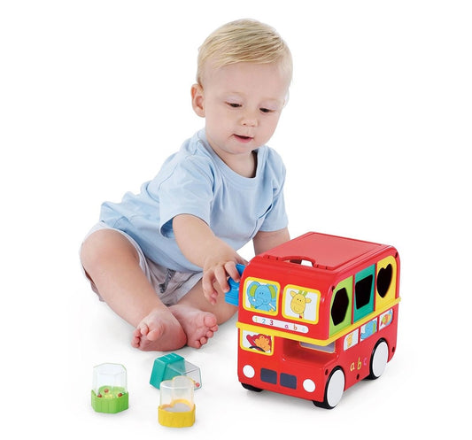 Giggles - Shape Sorting Bus, Educational Push Along Toy with Blocks, Features Shapes, Free Wheeling, Colours, 6 Months & Above, Infant and Preschool Toys, Red