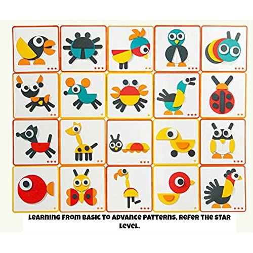 Wooden Animal Puzzle Pattern Blocks with 20 Activity Cards Montessori Educational Learning Toy Game,Geometric Shape Blocks Pattern(Geometric Puzzle)