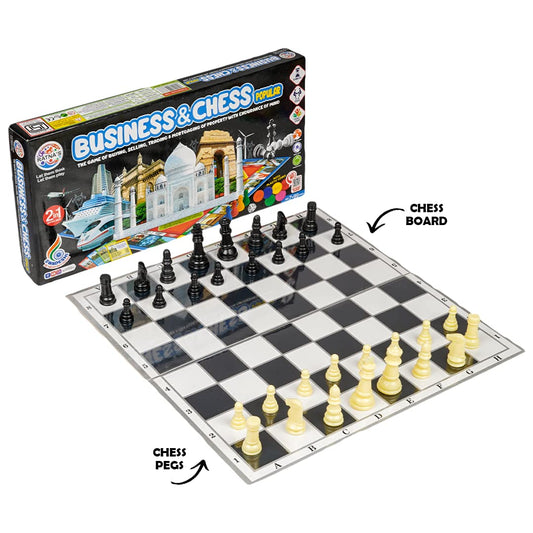 Ratna's 2 in 1 Classic Game Chess and Business Popular for Kids to Enhance Their Thinking Skills, Concentration, Attention Span Building, Hand Eye Coordination etc with Coins