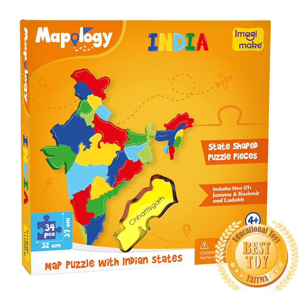 Imagimake Mapology India Map Puzzles - Geography for Kids - Learning & Educational Toys - Puzzles for Kids Ages 4-8 - Gift for 4, 5, 6, 7, 8 Year Old Boys & Girls