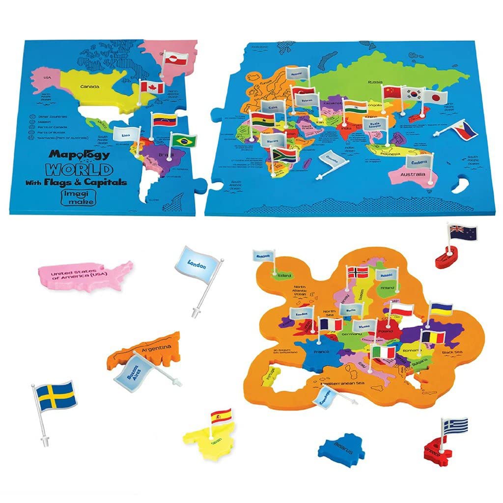 Imagimake: Mapology World with Flags & Capitals- with Country Shaped Pieces- Jigsaw Puzzle and Educational Toy for Boys and Girls Above 5 Years- Excellent Birthday Gift GAMES