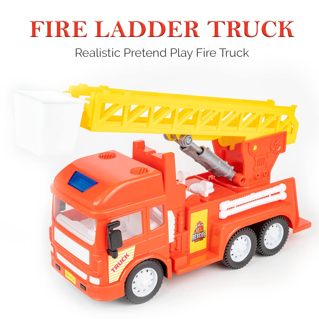 Ratna's My First Wheels Toy Fire Ladder Truck | Friction Powered Big Size Vehicle for Kids