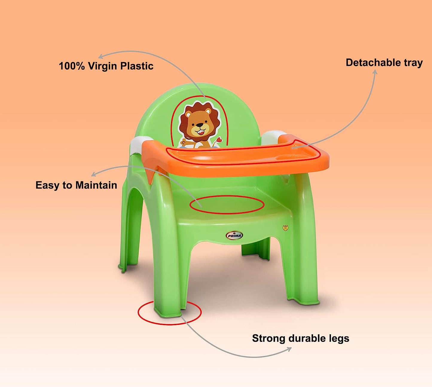 Prima Detachable Baby Desk Plastic Chair 130 | Swings | High Chair | Eating | Feeding | Study | Kids| Green White Orange| Toddlers Booster Seat with Safety Tray for Your Kids - MRGTOYS