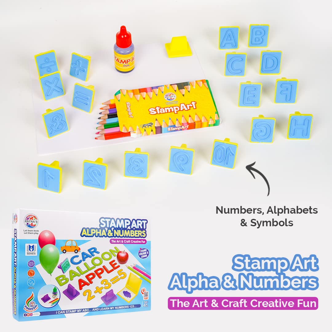 Ratna's Stamp Art Alphabets & Numbers | Art & Craft Creative Fun Kit Stamp it, Color it & Learn with kit for Toddlers & Kids