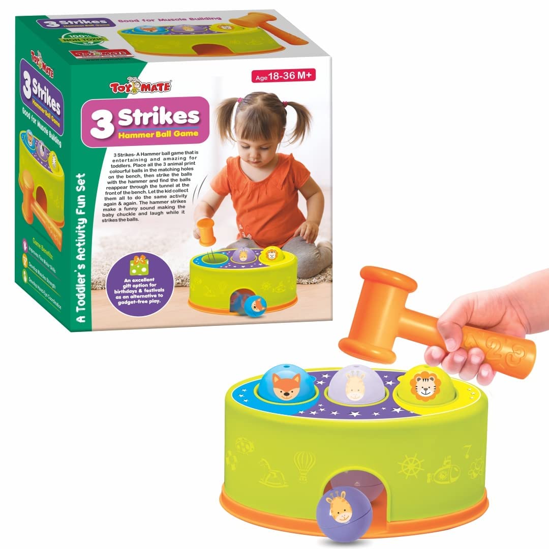 Games and Toys 3 Strikes Hammer Ball Game (A Toddler's Activity Fun Game, Good for Muscle Building,for Age 18-36 Month +) toymate