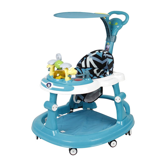 Steelbird Walk-N-Hop Unisex Anti Fall Toddler Hop, Sit & Stand Walker with Sun Shield and Push Hand Bar, Removable Toy Tray, Music System and Height Adjustments for 9-18 Months (Turquoise Blue)