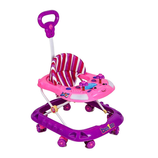 Mama Love Baby Ultra Soft Seat Activity Walker with Wheel | Adjustable Height and Musical Tray |Toys|Push Handle Bar (6 to 24 Months) (Purple & Pink Color) - MRGTOYS