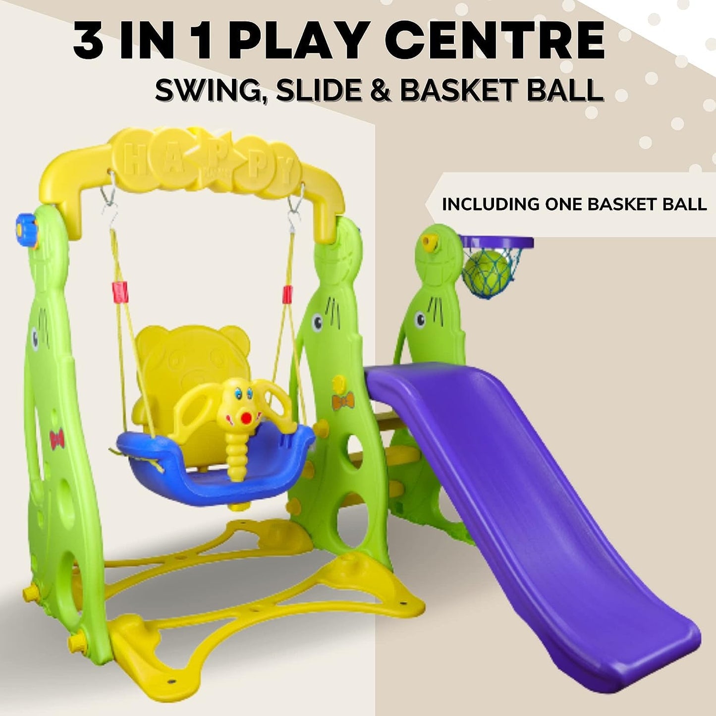 Slide Combo for Kids with 1 Basket Ball - Dolphin Garden Slider Combo - for Boys and Girls - Perfect for Home/Indoor or Outdoor Use - Age Group 06 Month to 5 Years(only ahmedabad delivery)