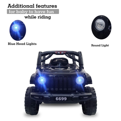 Electric Ride on Jeep for Kids with Music, Led Lights, Swing, Bluetooth Remote and 12V Battery Operated Car for1 to 4 Years Children to Drive - MRGTOYS