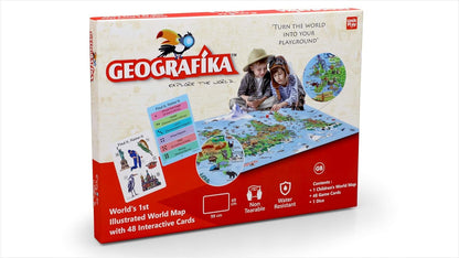 UnikPlay Geografika World Map Game - Game Night, Engaging Board Games for Kids 6-8, Kids Games Ages 4-8 – Non-Tearable, Waterproof Illustrated Map with 280+ Trivia Questions, 48 Double-Sided Cards