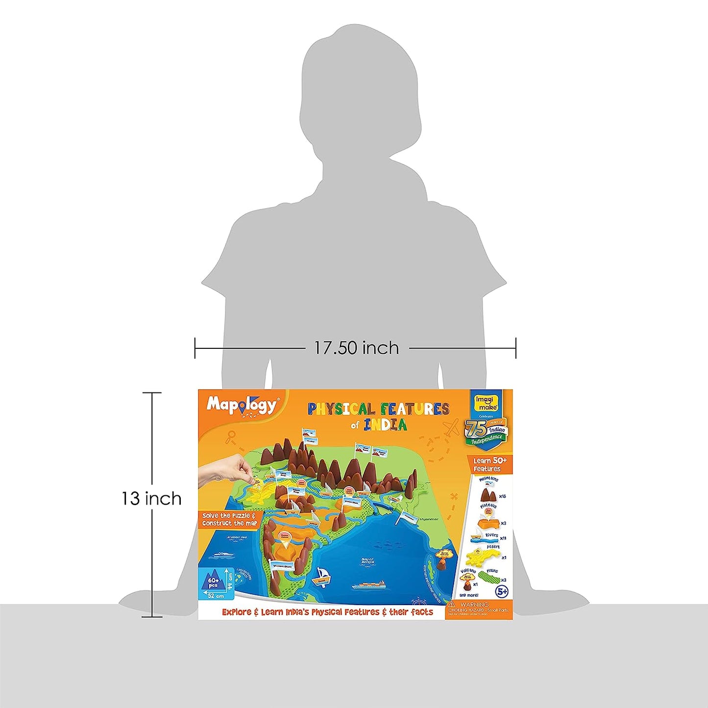 Imagimake Kid's Mapology - Physical Features of India Learn 50+ Geographical Features Like Mountains, Rivers, Plateaus Educational Toy and Learning Aid Puzzles for Age 5 Years+,Color Multi  (GAMES)