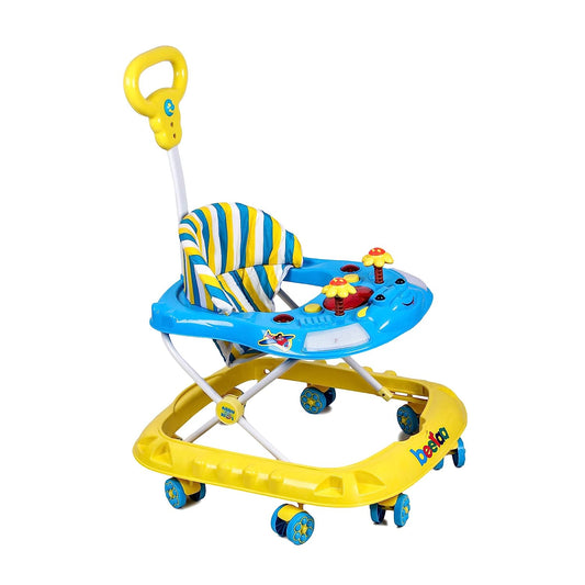 Mama Love Baby Ultra Soft Seat Activity Walker with Wheel | Adjustable Height and Musical Tray |Toys|Push Handle Bar (6 to 24 Months) (Blue & Yellow Color) - MRGTOYS