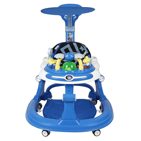 Steelbird Walk-N-Hop Unisex Anti Fall Toddler Hop, Sit & Stand Walker with Sun Shield and Push Hand Bar, Removable Toy Tray, Music System and Height Adjustments for 9-18 Months (Blue)