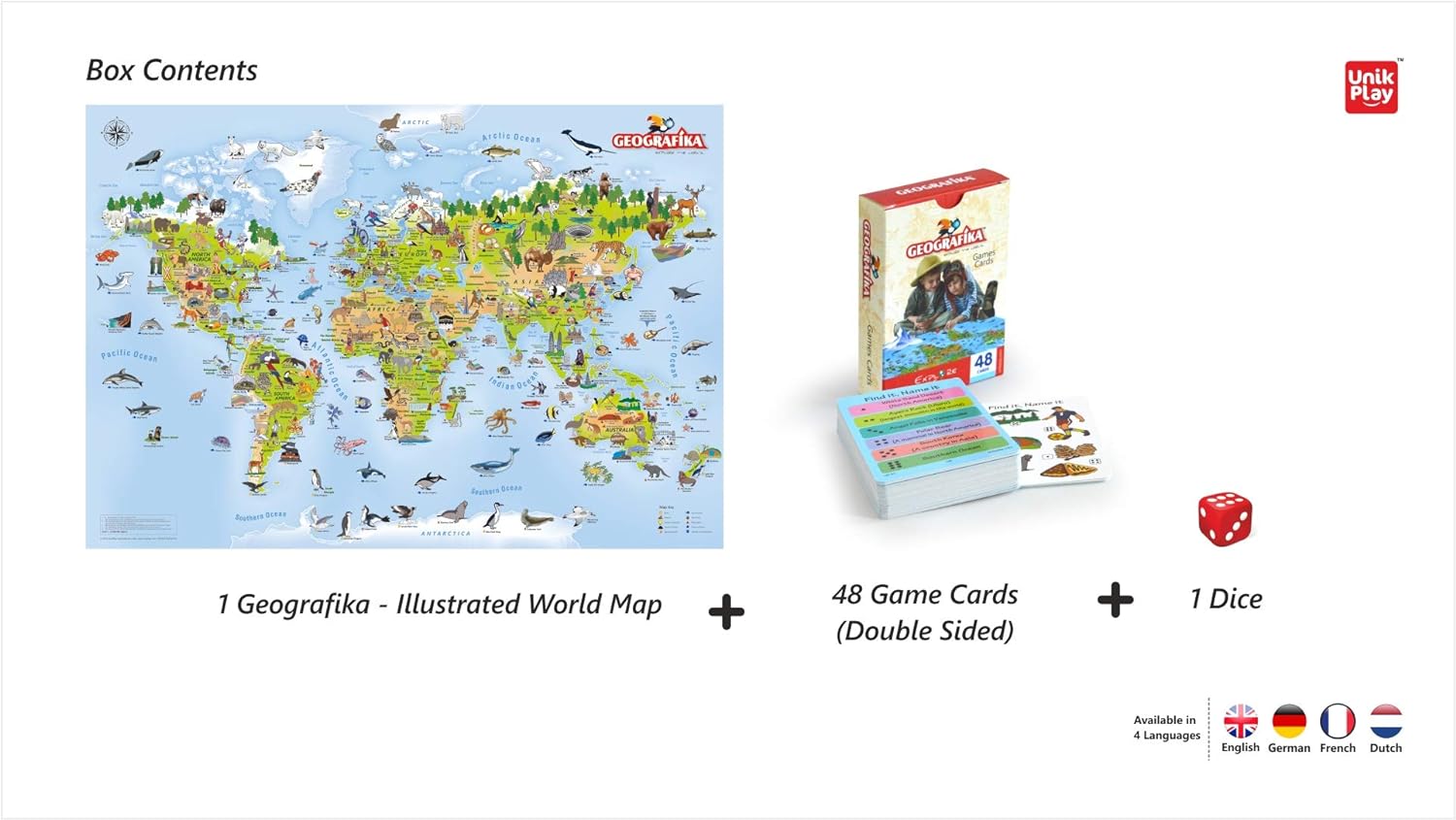 UnikPlay Geografika World Map Game - Game Night, Engaging Board Games for  Kids 6-8, Kids Games Ages 4-8 – Non-Tearable, Waterproof Illustrated Map