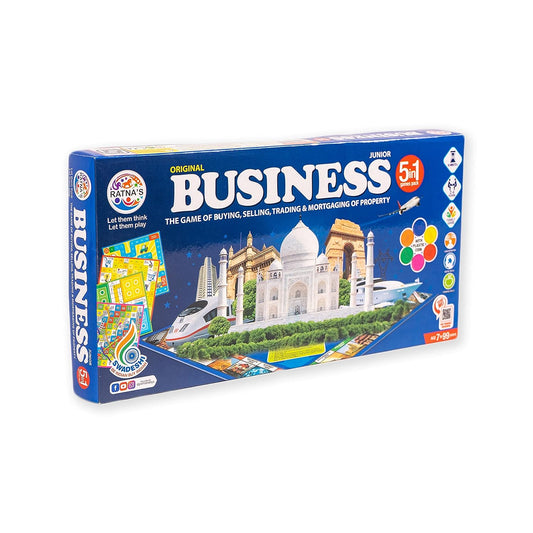 Ratna's Business JR. Coins 5 in 1 Board Game Set - Multicolor | Real Estate Game for Young Entrepreneurs | Develops Problem Solving and Social Skills | Includes Ratna's Business, Snake and Ladders, Ludo, Car Rally, and Cricket | Perfect for 2-4 Players