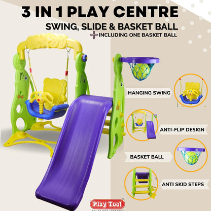 Slider for Kids Swing and Slide Combo along with 1 Basket Ball - 3 in 1 Multi Activity GYM Set Jumbo Slider Jhulla - Garden Sliding and Swing Combo for babies in Dolphin Shape for Outdoor and Indoor Use - Age Group 06 Month to 5 Years - MRGTOYS