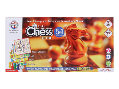 Ratnas Premium Quality 5 in 1 Chess Junior Deluxe|Brain Booster Board Game|Board Size: 11 Inches * 11 Inches Party & Fun Games Board Game