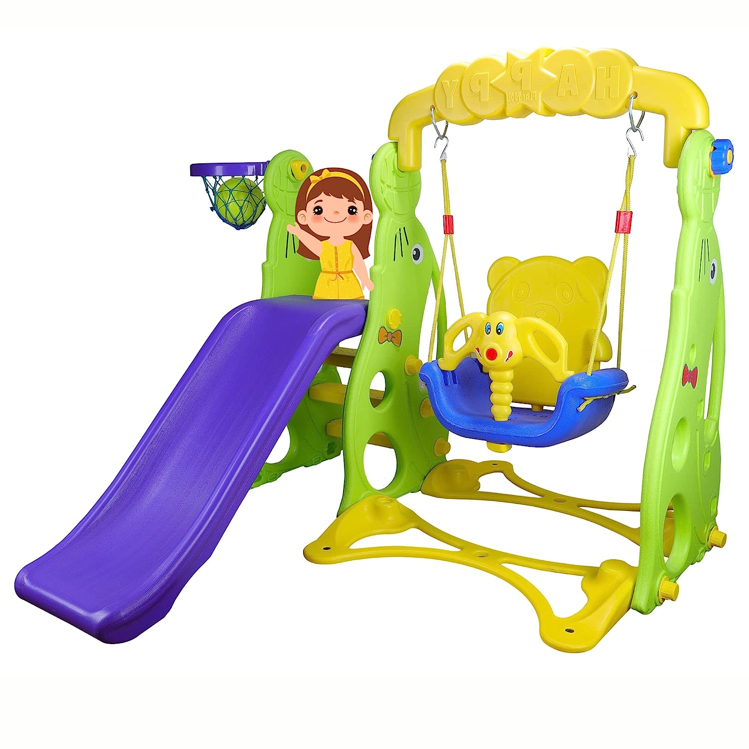 Slider for Kids Swing and Slide Combo along with 1 Basket Ball - 3 in 1 Multi Activity GYM Set Jumbo Slider Jhulla - Garden Sliding and Swing Combo for babies in Dolphin Shape for Outdoor and Indoor Use - Age Group 06 Month to 5 Years - MRGTOYS