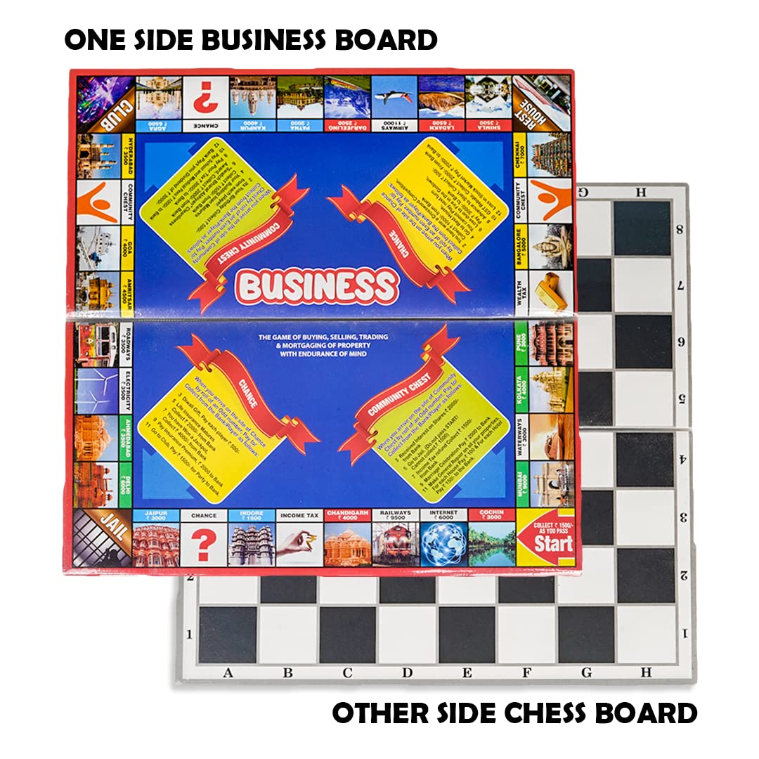 Ratna's 2 in 1 Classic Game Chess and Business Popular for Kids to Enhance Their Thinking Skills, Concentration, Attention Span Building, Hand Eye Coordination etc with Coins