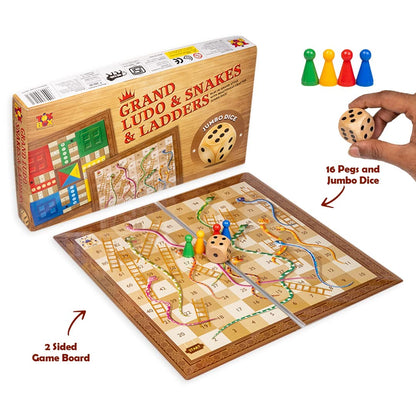 Toysbox Grand Ludo and Snakes & Ladders Board Game with Jumbo Size Wooden Dice to Play with Kids and Adults