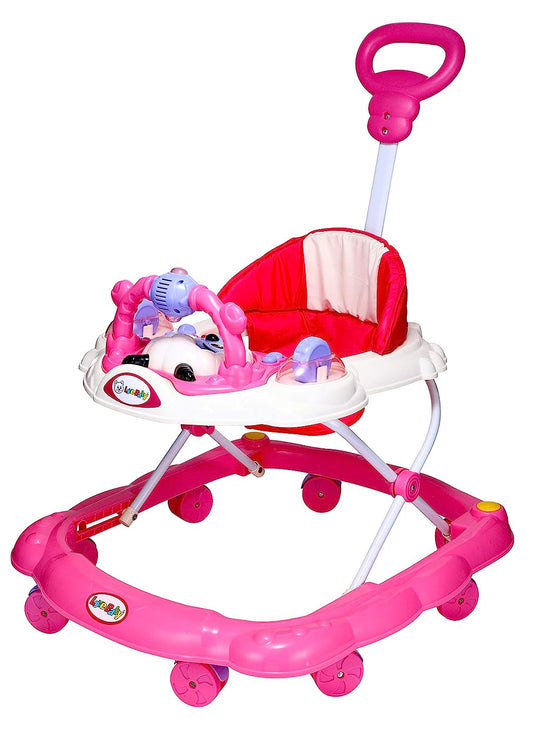 Love Baby Ultra Soft Seat Baby Activity Walker with Wheel, Adjustable Height and Musical Tray and Toys (6 Months to 3 Years) (Pink) - MRGTOYS