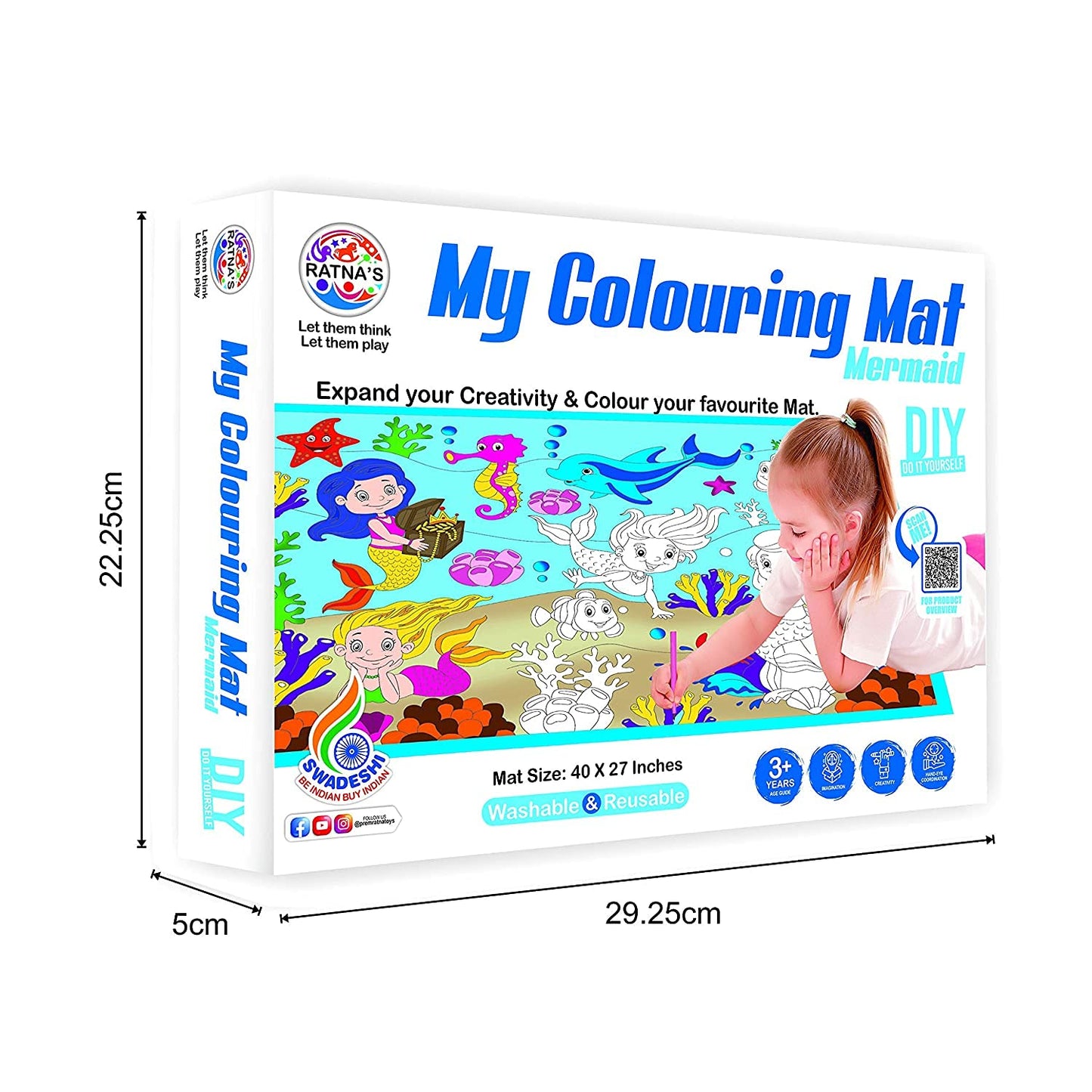 RATNA'S My Colouring Mat for Kids Reusable and Washable. Big MAT for Colouring. MAT Size(40 INCHES X 27 INCHES) (Mermaid Theme)