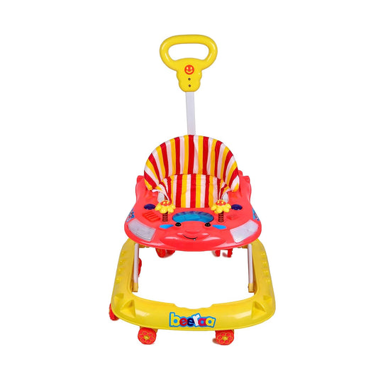 Mama Love Baby Ultra Soft Seat Activity Walker with Wheel | Adjustable Height and Musical Tray |Toys|Push Handle Bar (6 to 24 Months) (Orange & Yellow Color) - MRGTOYS