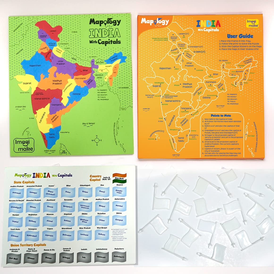 Imagimake Mapology India with State Capitals - Educational Toy and Learning Aid for Boys and Girls - India Map Puzzle - Jigsaw Puzzle, 25 Pieces GAMES