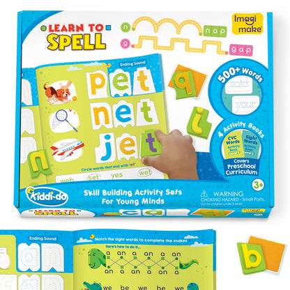 Imagimake Learn To Spell-Preschool Learning Activities-Includes Sight Words, CVC letters, Phonics Books for Beginners-Educational Toys for 3 Year Old-Montessori Toys for Toddlers for Age 3, 4, 5 Years