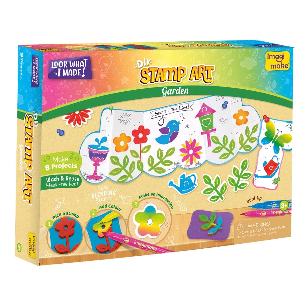 Imagimake Stamp Art - Garden - Coloring & Stamping Set - for Girls & Boys 3 Years +, Multicolour