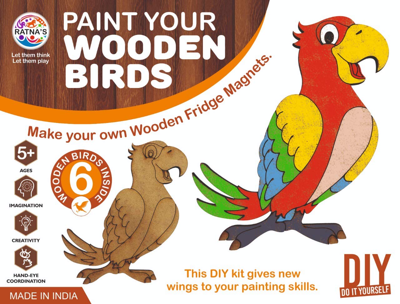 RATNA'S Paint Your Wooden Fridge Magnets for Kids/Adults (Paint Wooden Birds)