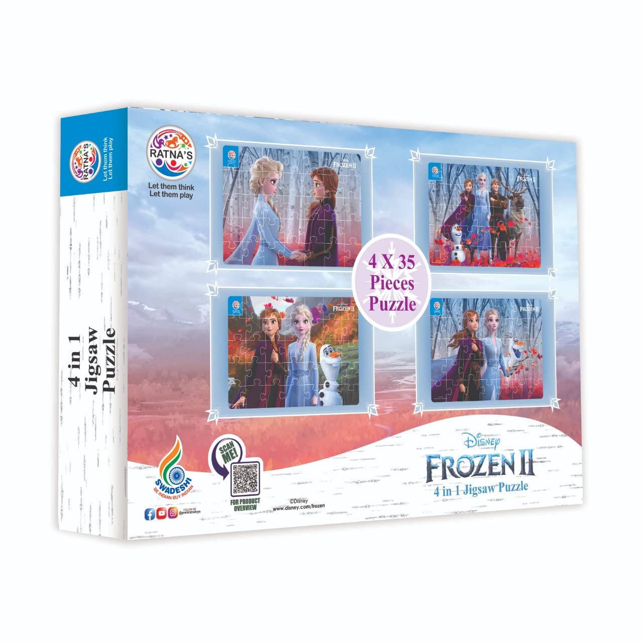 Ratna's 4 in 1 Disney Jigsaw Puzzle 140 Pieces for Kids. 4 Jigsaw Puzzles 35 Pieces Each (Frozen) - MRGTOYS