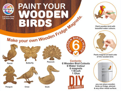 RATNA'S Paint Your Wooden Fridge Magnets for Kids/Adults (Paint Wooden Birds)