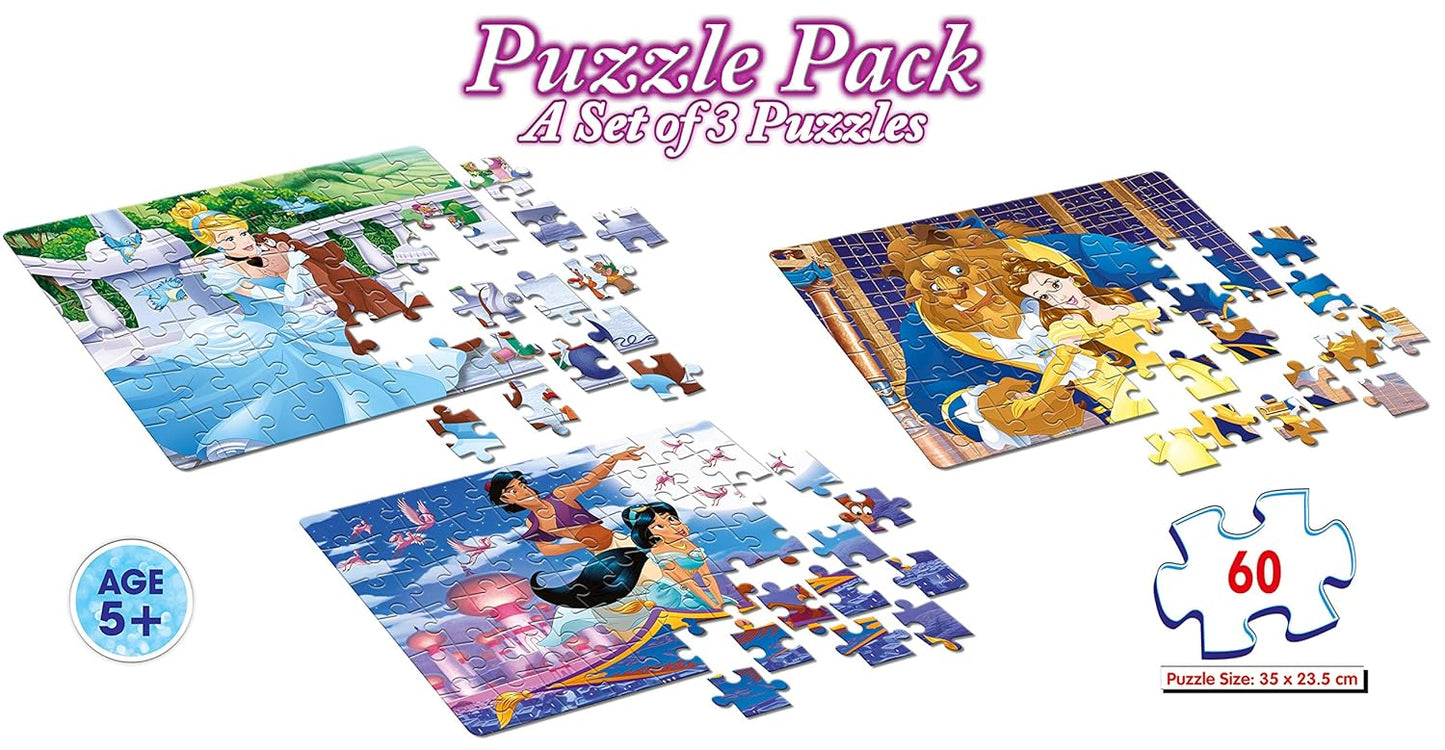 Frank Disney Princess Puzzles - 60 Pieces 3 in 1 Jigsaw Puzzle Pack for Kids for Age 5 Years Old and Above