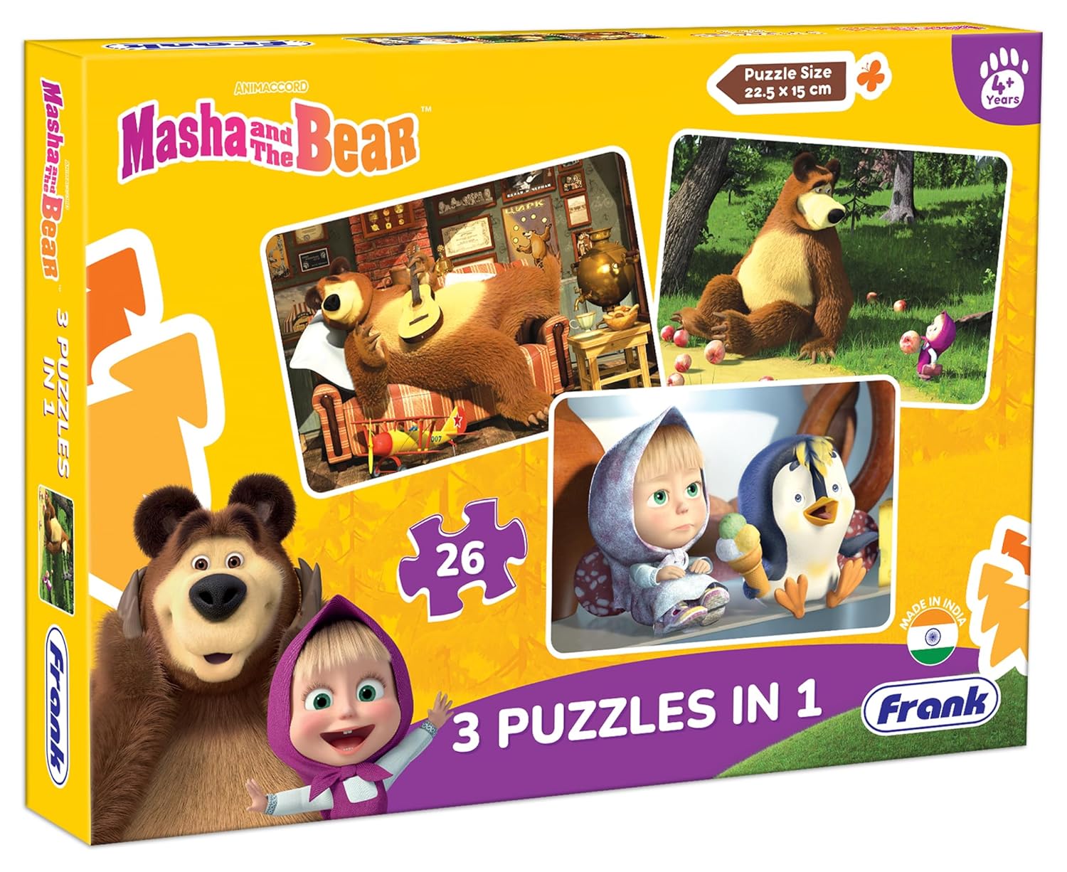 Frank Masha and The Bear Puzzles - 26 Pieces 3 in 1 Jigsaw Puzzles for Kids for Age 4 Years Old and Above