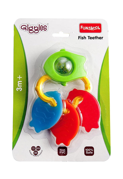 Giggles - Fish Teether, Teether for Babies to soothen their gums, Easy to Grasp and chew with rattle sounds, 3 months & above, Infant Toys