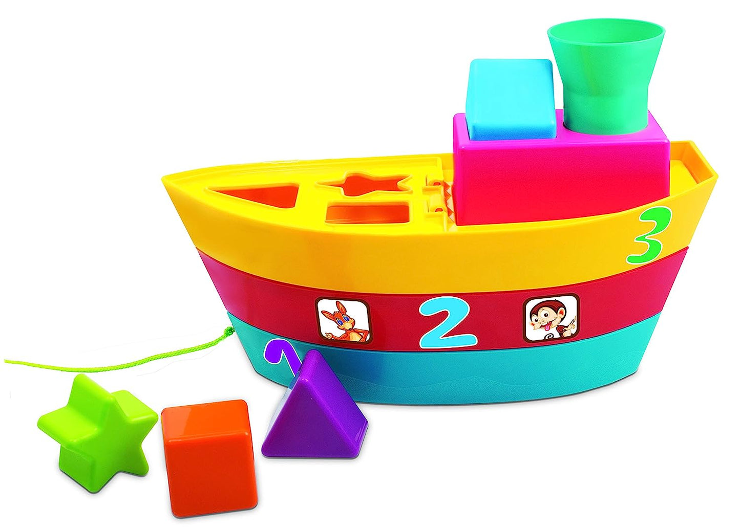 Giggles - Stack A Boat, 2 in 1 Pull Along Toy, Walking, Shape Sorting,Pretend Play, 18 Months & Above, Infant and Preschool Toys (Multicolor)