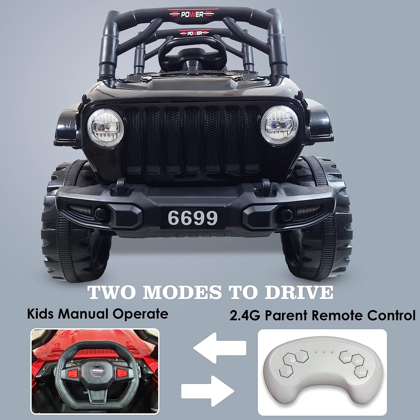 Electric Ride on Jeep for Kids with Music, Led Lights, Swing, Bluetooth Remote and 12V Battery Operated Car for1 to 4 Years Children to Drive - MRGTOYS