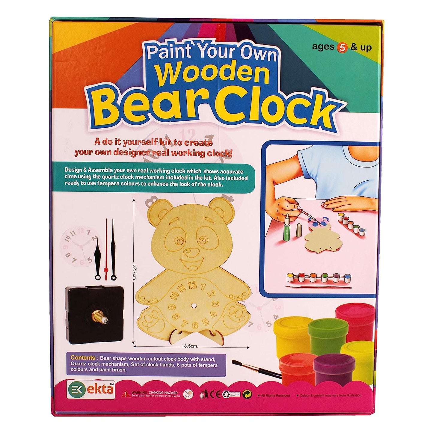 Ekta Paint Your Own Wooden Bear Clock