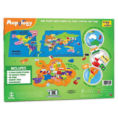 Imagimake: Mapology World with Flags & Capitals- with Country Shaped Pieces- Jigsaw Puzzle and Educational Toy for Boys and Girls Above 5 Years- Excellent Birthday Gift GAMES