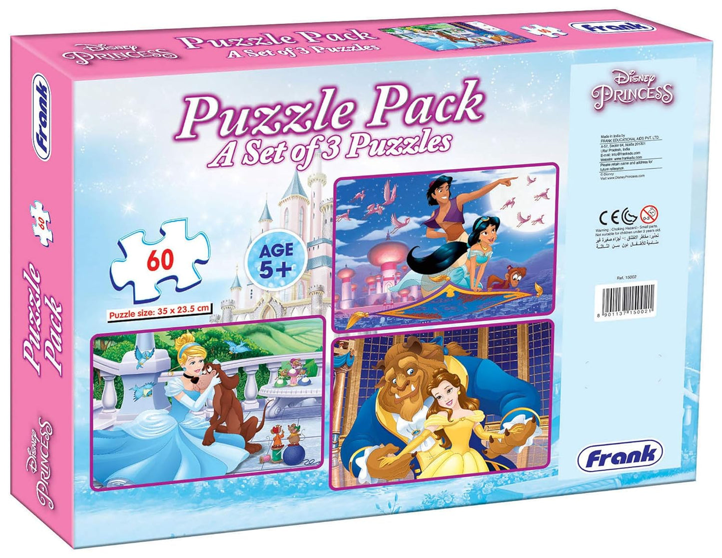 Frank Disney Princess Puzzles - 60 Pieces 3 in 1 Jigsaw Puzzle Pack for Kids for Age 5 Years Old and Above