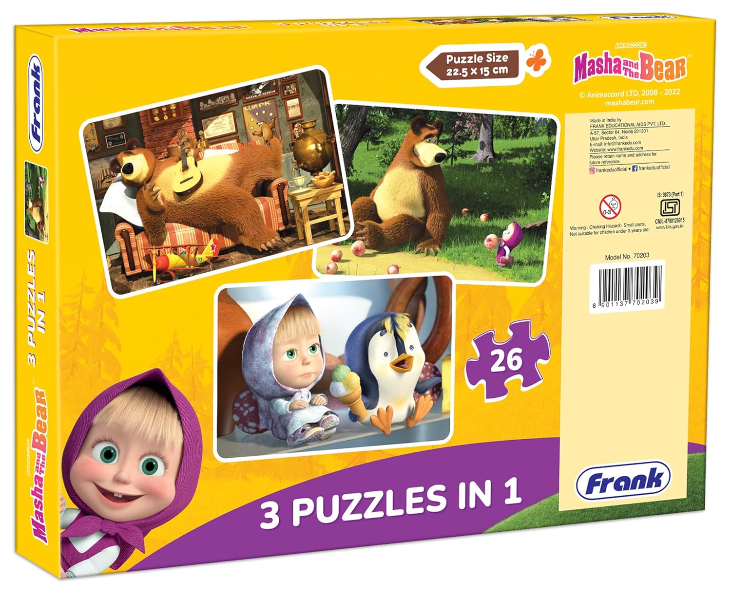 Frank Masha and The Bear Puzzles - 26 Pieces 3 in 1 Jigsaw Puzzles for Kids for Age 4 Years Old and Above