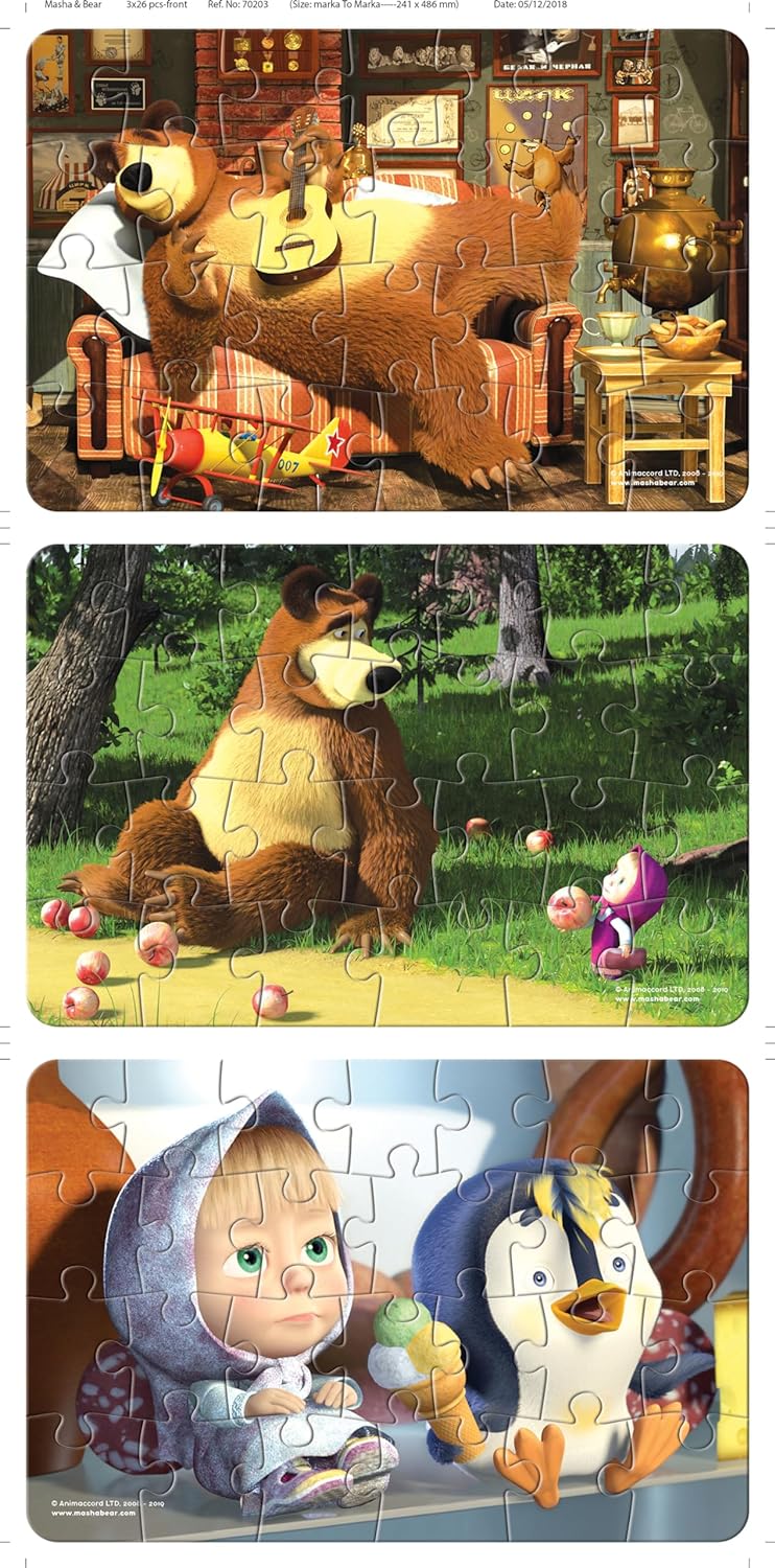 Frank Masha and The Bear Puzzles - 26 Pieces 3 in 1 Jigsaw Puzzles for Kids for Age 4 Years Old and Above