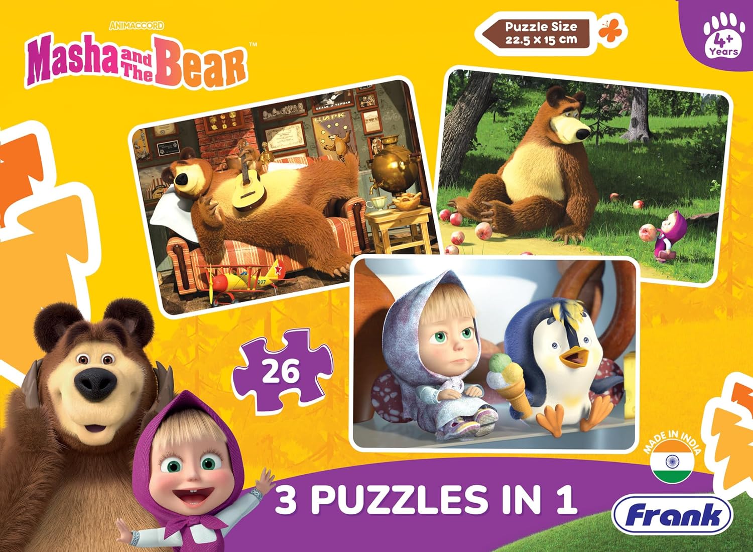 Frank Masha and The Bear Puzzles - 26 Pieces 3 in 1 Jigsaw Puzzles for Kids for Age 4 Years Old and Above